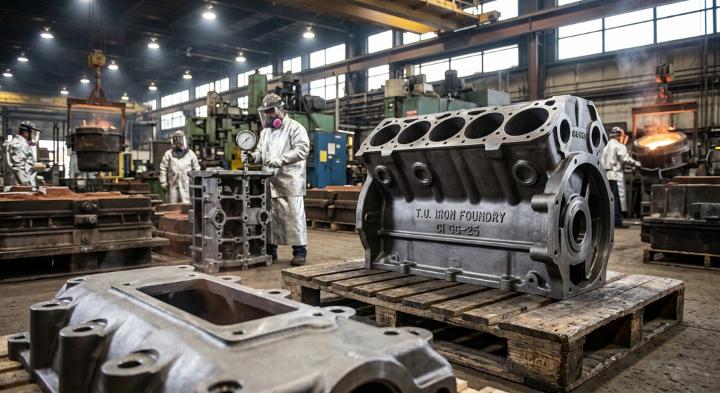 Premium-grade Grey Iron CI castings and engine blocks manufactured by T.U. Iron Foundry Pvt. Ltd. India.